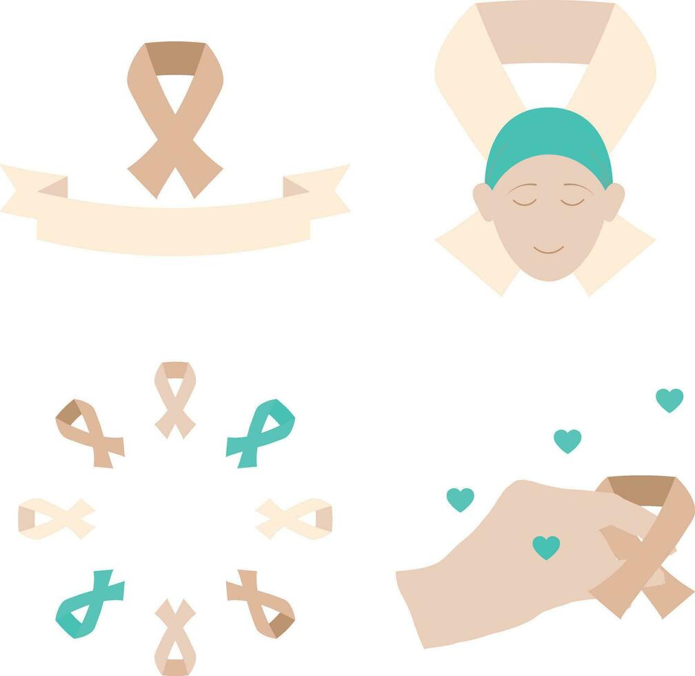 mundo cáncer gratis día icono colocar. con cinta y mano. vector ilustración.