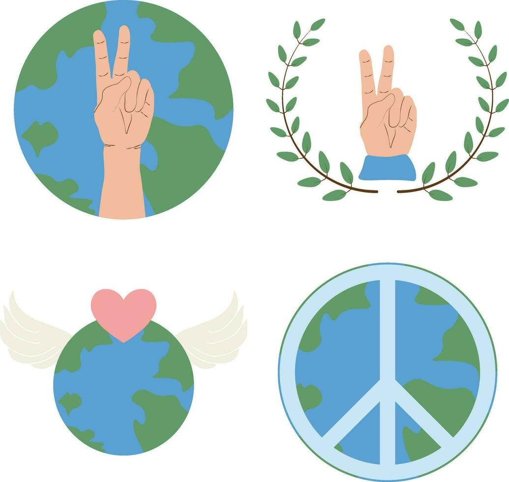 Collection of World Peace Day. Isolated On White Background. Vector Illustration.