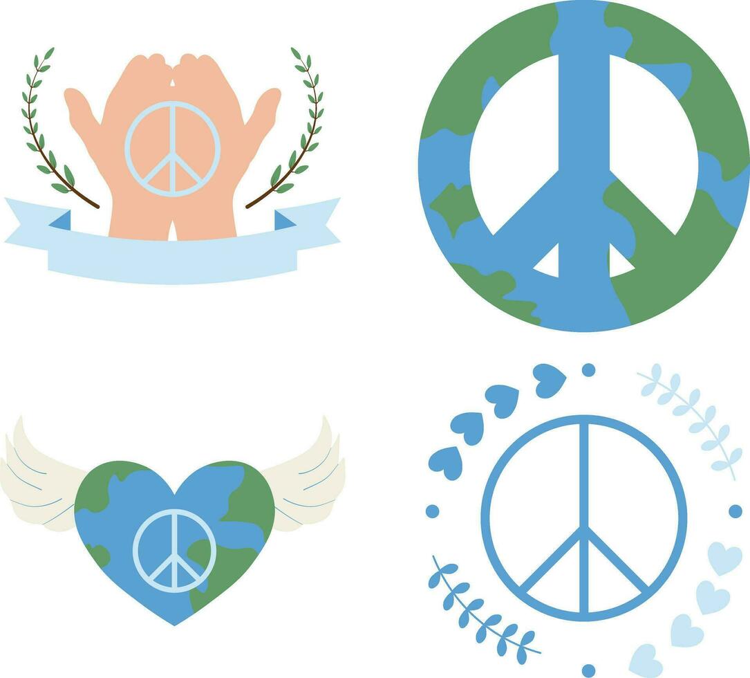Collection of World Peace Day. Isolated On White Background. Vector Illustration.