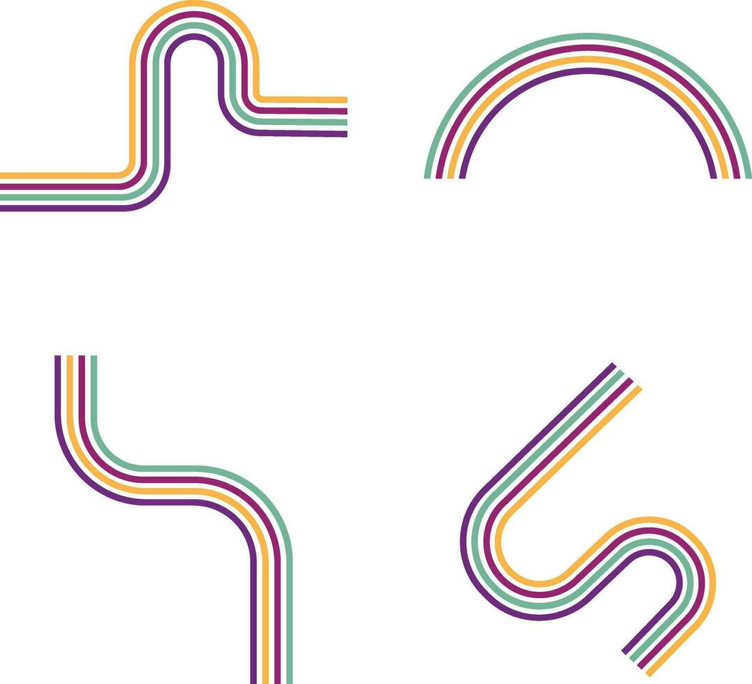 Retro Groovy Lined In Different Shape. Vector Illustration Collection.