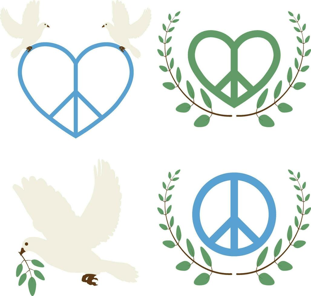 Collection of World Peace Day. Isolated On White Background. Vector Illustration.