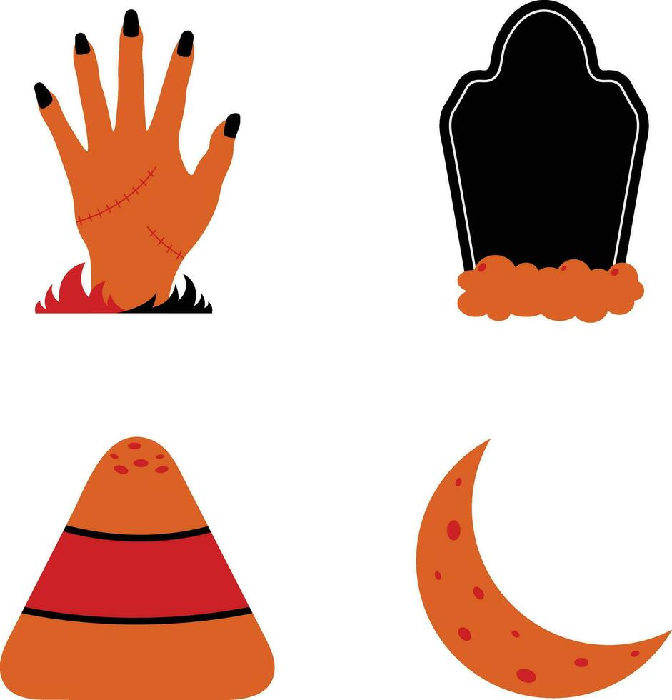 Set of Cute Halloween Illustration. Flat Cartoon Design. Isolated Vector Icon