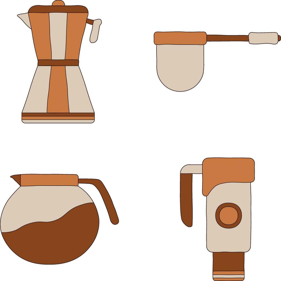 Collection of Coffee Making Equipment. Vector Illustration.