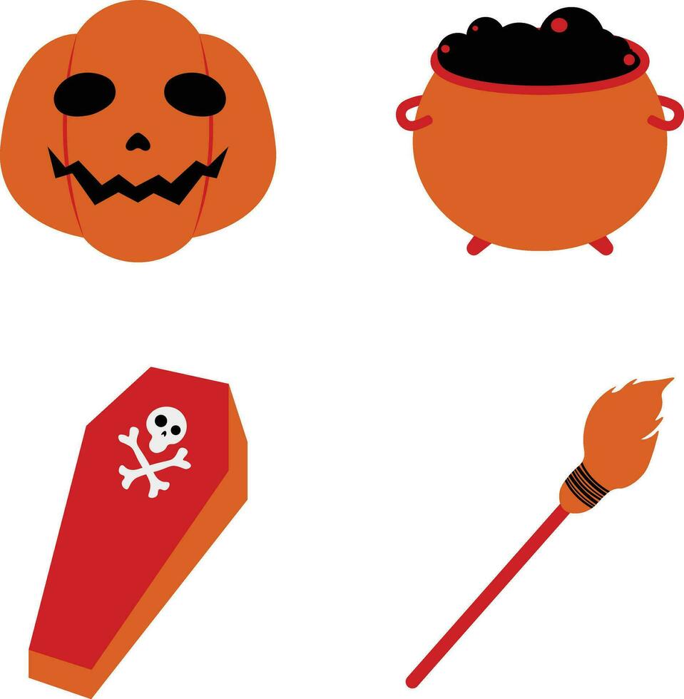 Set of Cute Halloween Illustration. Flat Cartoon Design. Isolated Vector Icon