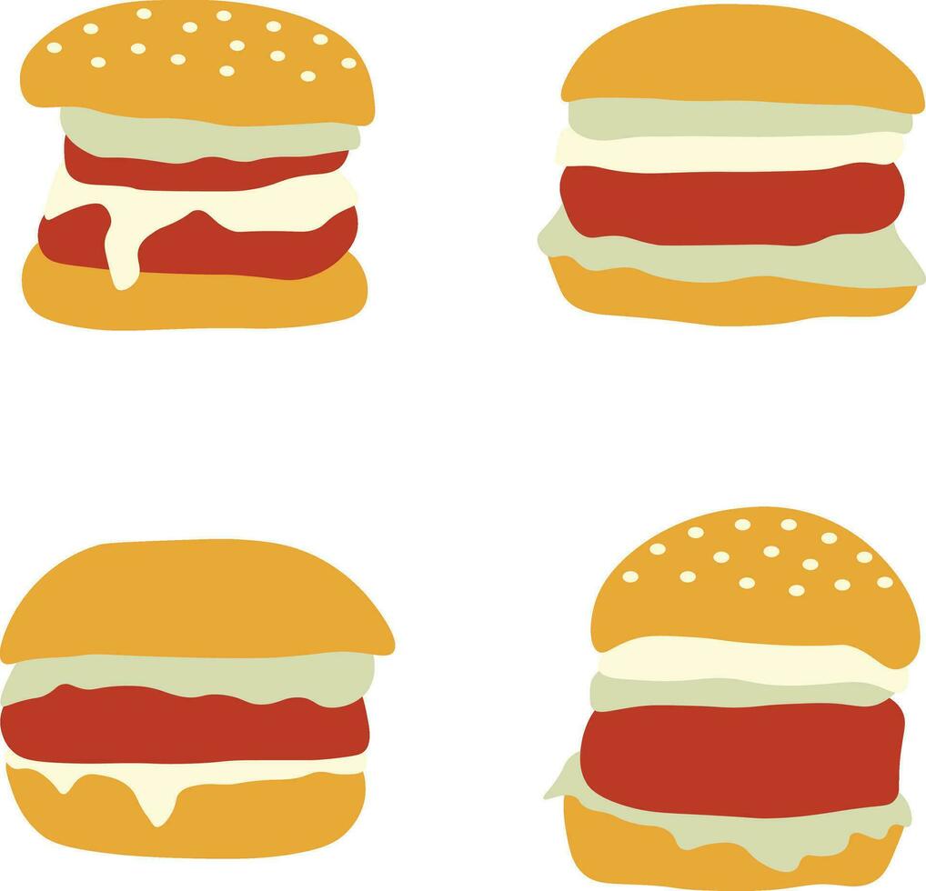 Burger Food Illustration WIth Flat Design. Isolated Vector Set.