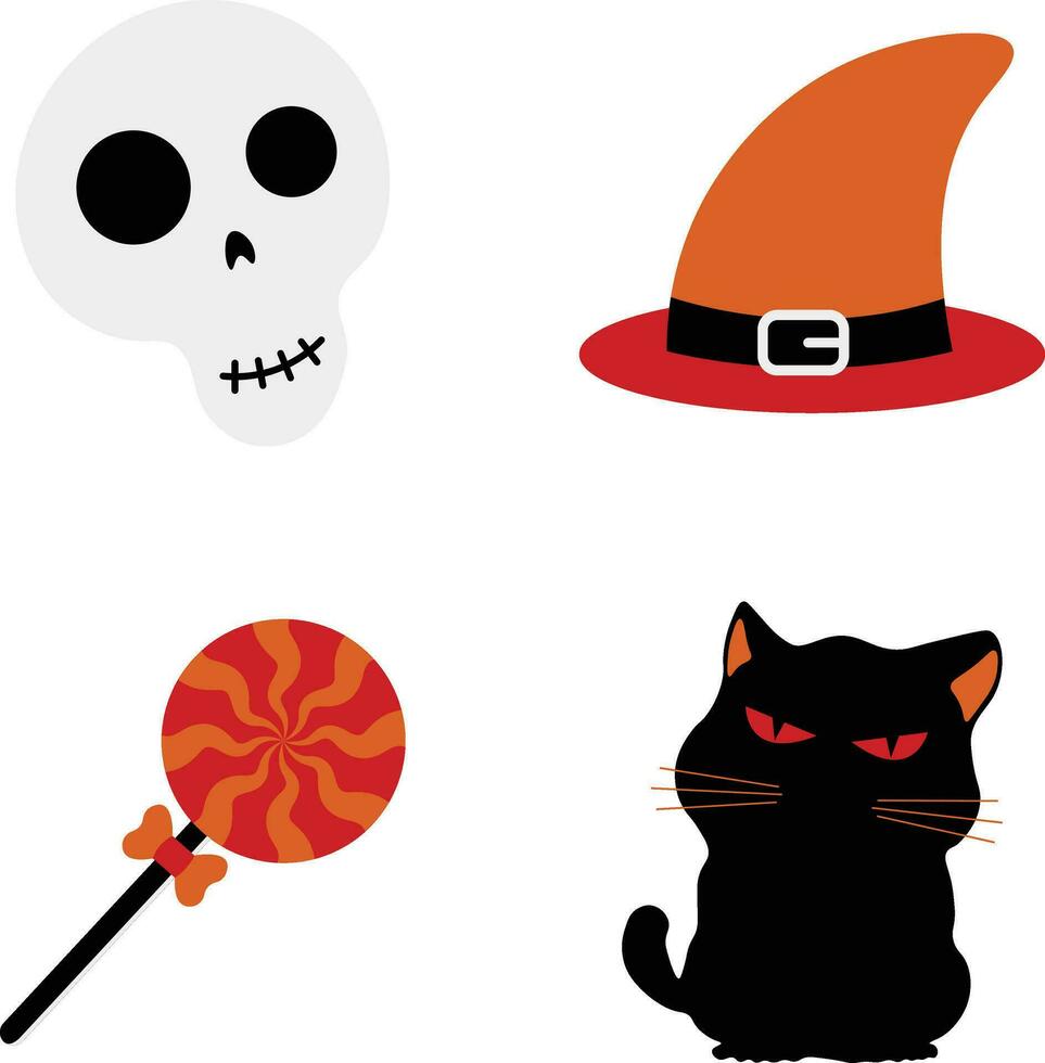 Set of Cute Halloween Illustration. Flat Cartoon Design. Isolated Vector Icon