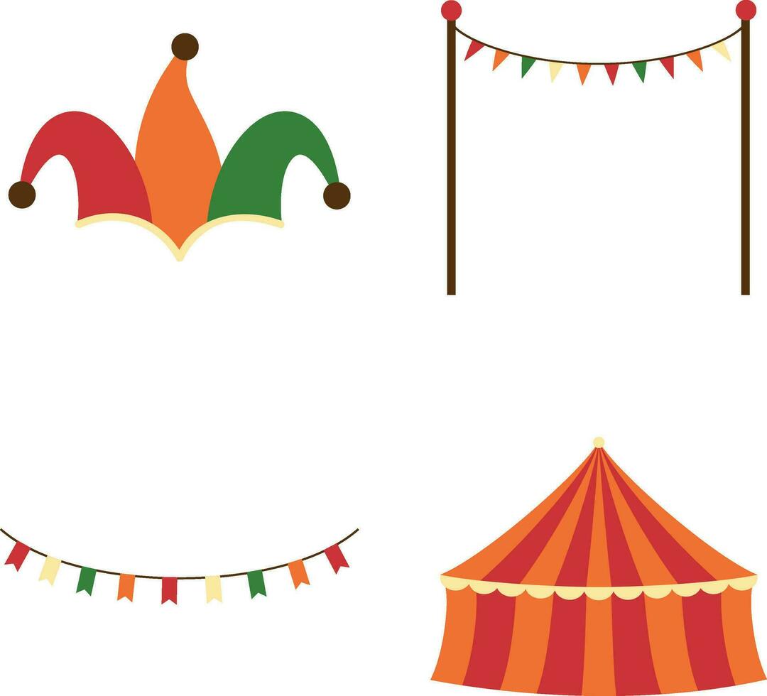 Vintage Carnival Circus With Colorful Design. Isolated Vector Set.