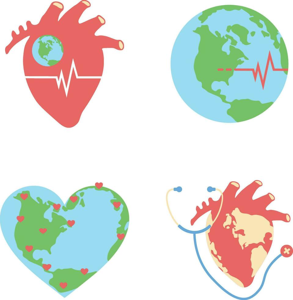 World Heart Day Icon with Heart and Stethoscope. Isolated Vector Set.