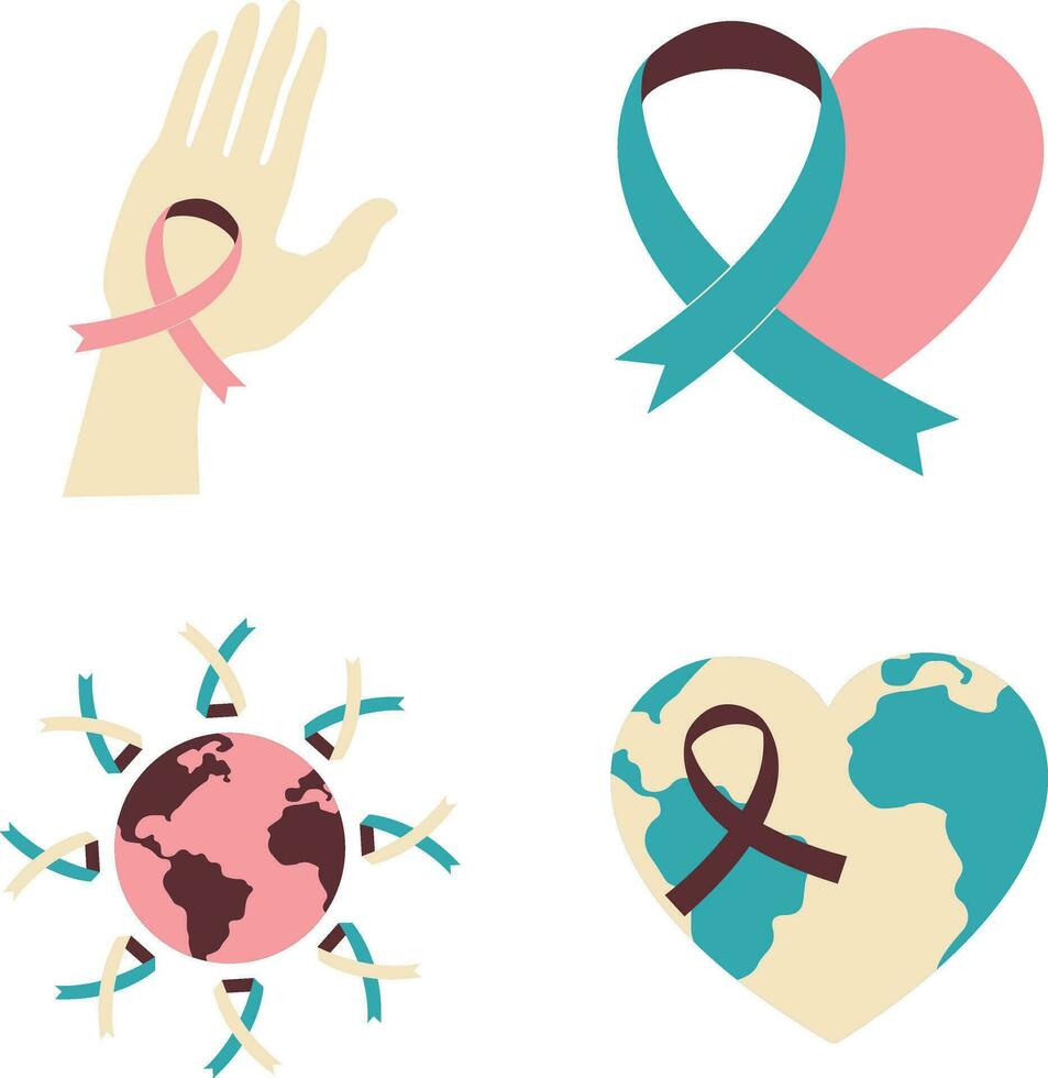 World Cancer Free Day Icon With Flat Design. Isolated Vector Set.