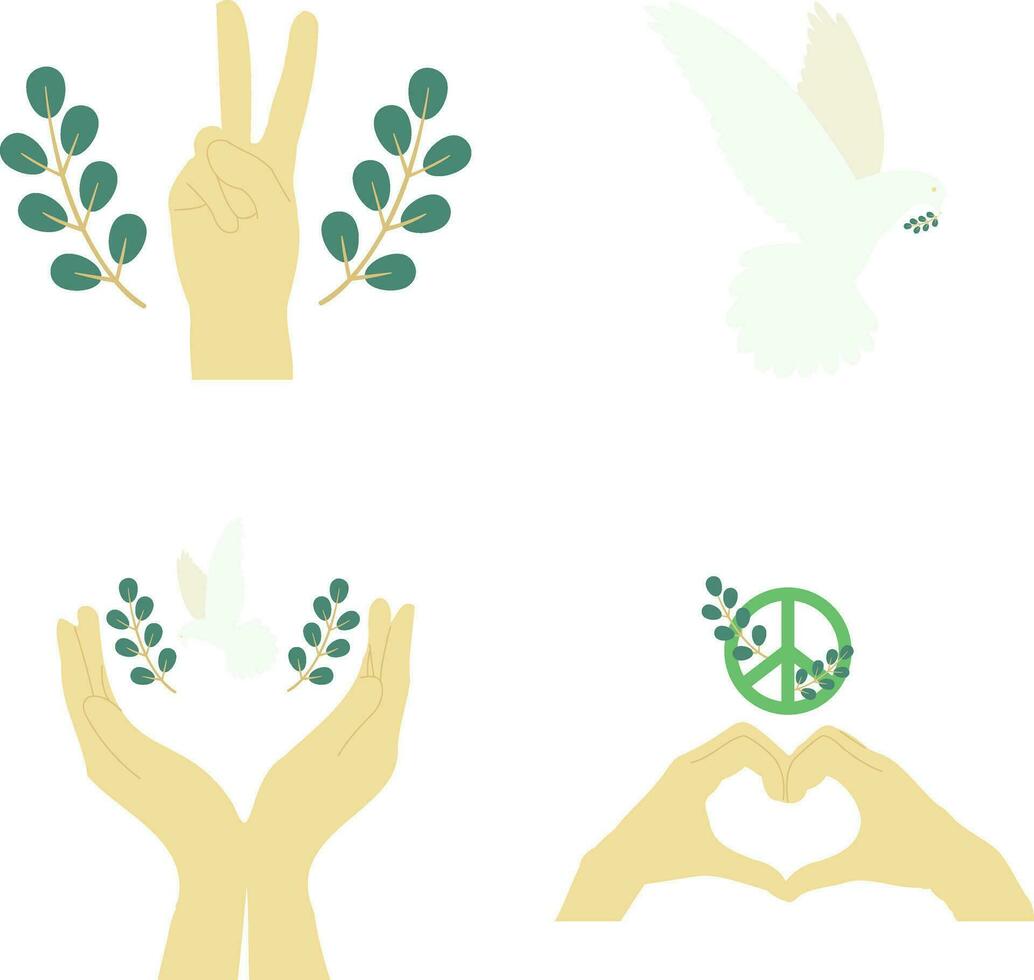 World Peace Day Icon Set. Vector Illustration.
