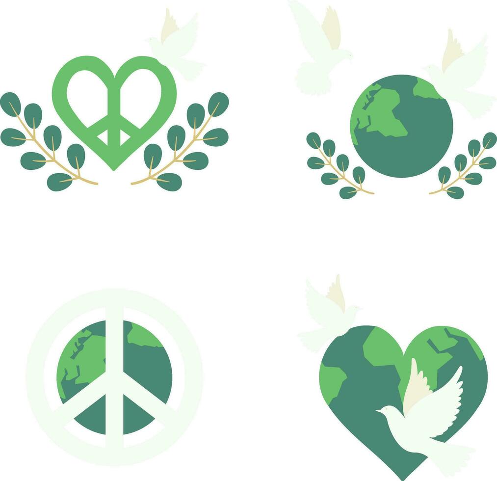 World Peace Day Icon Set. Vector Illustration.