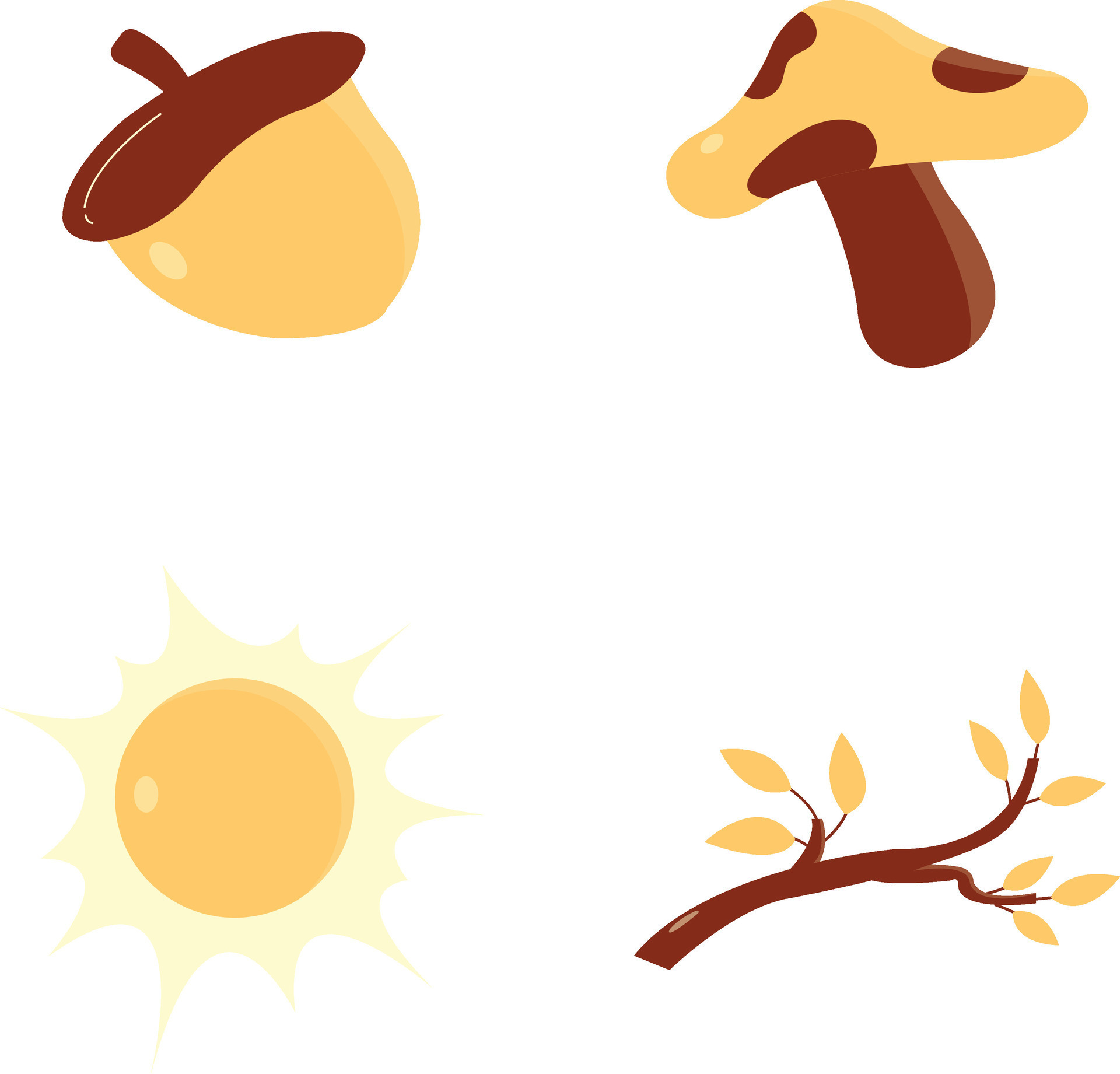 Collection of Autumnal Equinox. Isolated On White Background. Vector