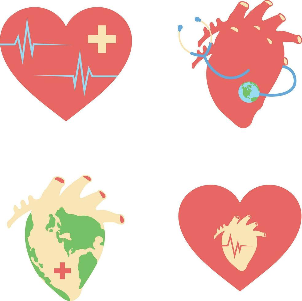 World Heart Day Icon with Heart and Stethoscope. Isolated Vector Set.