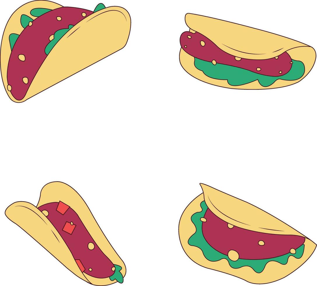 tacos comida ilustración colocar. plano diseño. aislado vector. vector