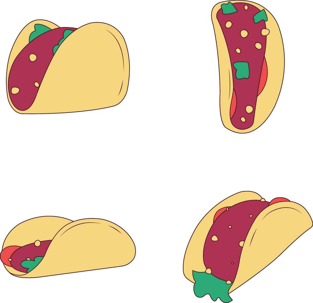 Tacos Food Illustration Set. Flat Design. Isolated Vector. vector