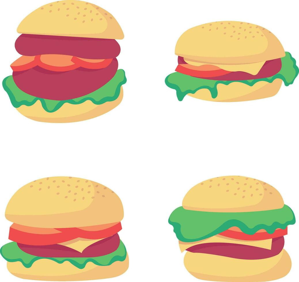 Burger Food Illustration Collection. Isolated On White Background. Vector Illustration Set.