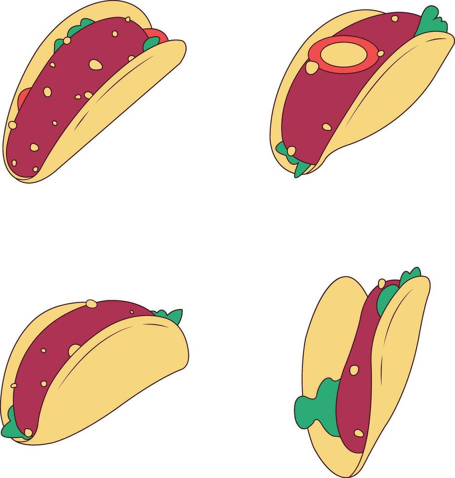 Tacos Food Illustration Set. Flat Design. Isolated Vector. vector