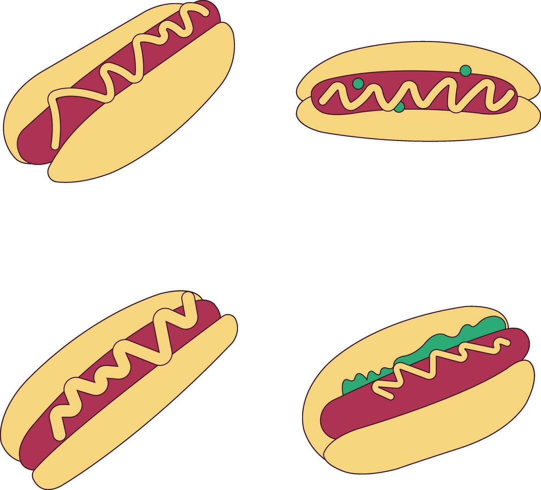 caliente perro comida ilustración colocar. aislado en blanco antecedentes. vector ilustración.