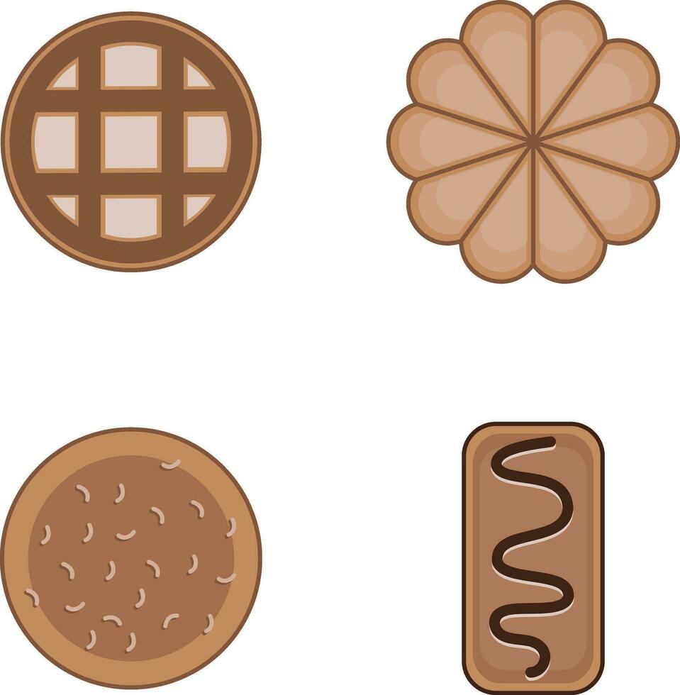 Cookies Biscuit Illustration With Different Shape. Vector Icon Set.