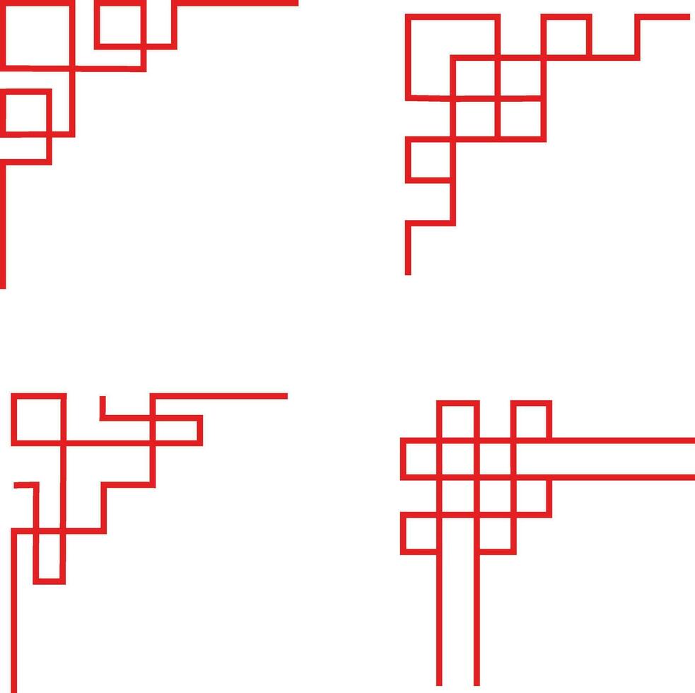 Chinese Traditional Corner  With Simple Shape. Vector Illustration Set.