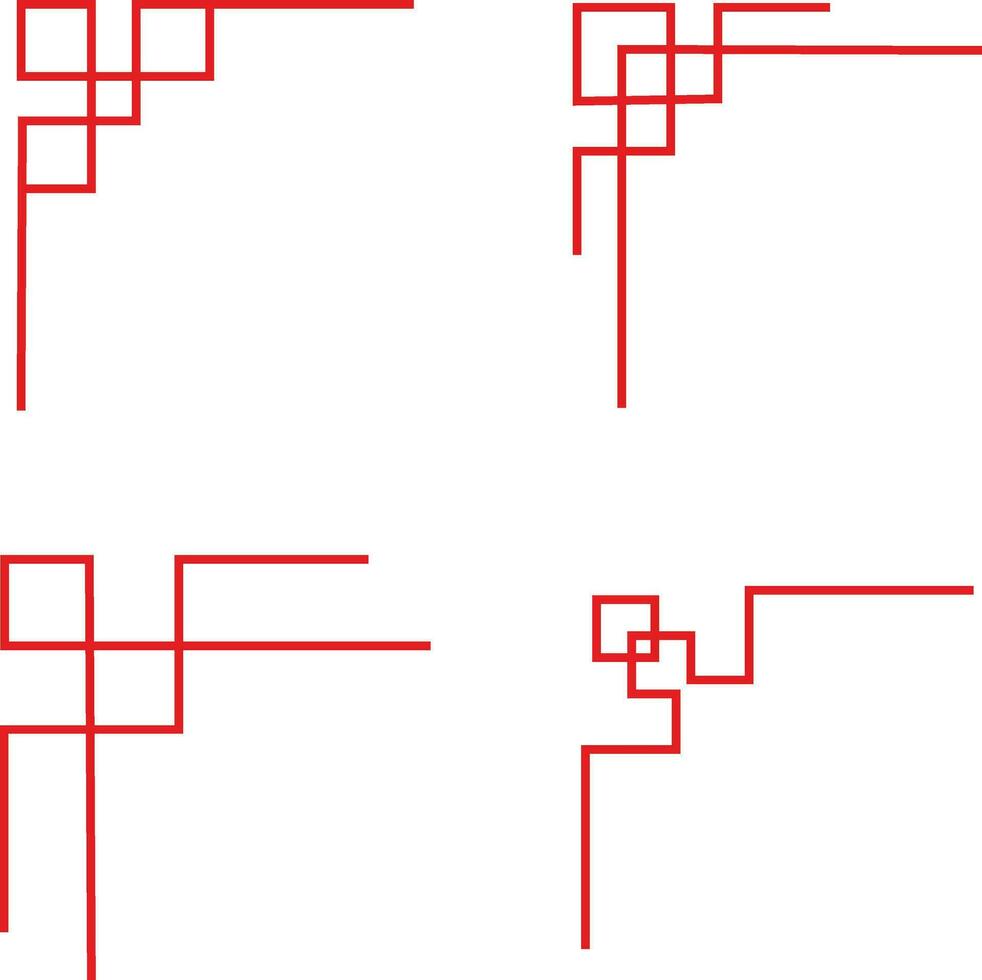 Chinese Traditional Corner  With Simple Shape. Vector Illustration Set.