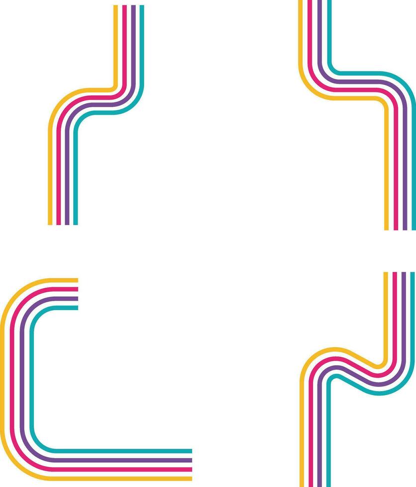 Retro Groovy Lined With Abstract Design. Isolated Vector Set.