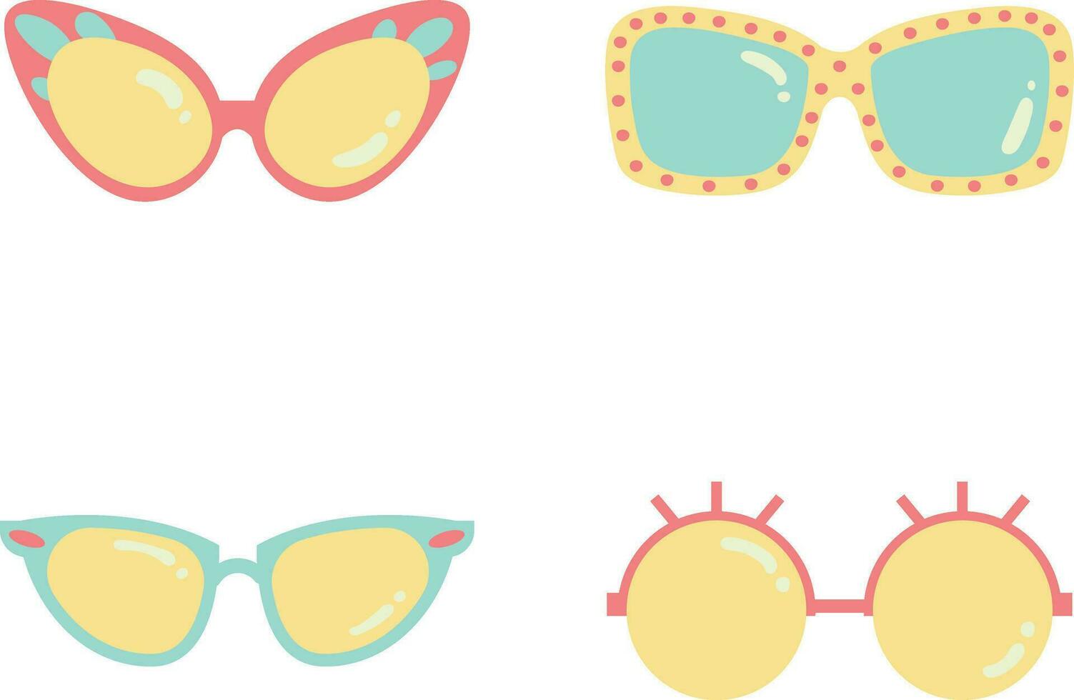 Eyeglasses Summer In Different Design. Vector Illustration Set