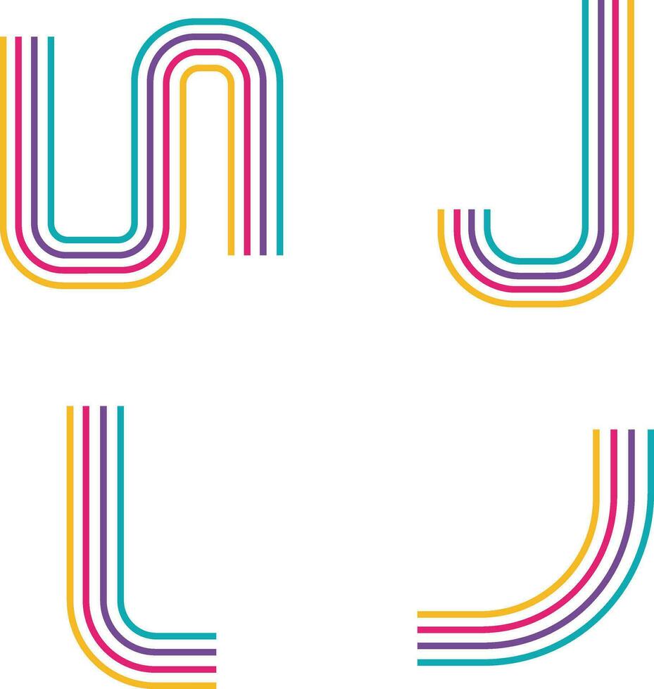Retro Groovy Lined With Abstract Design. Isolated Vector Set.