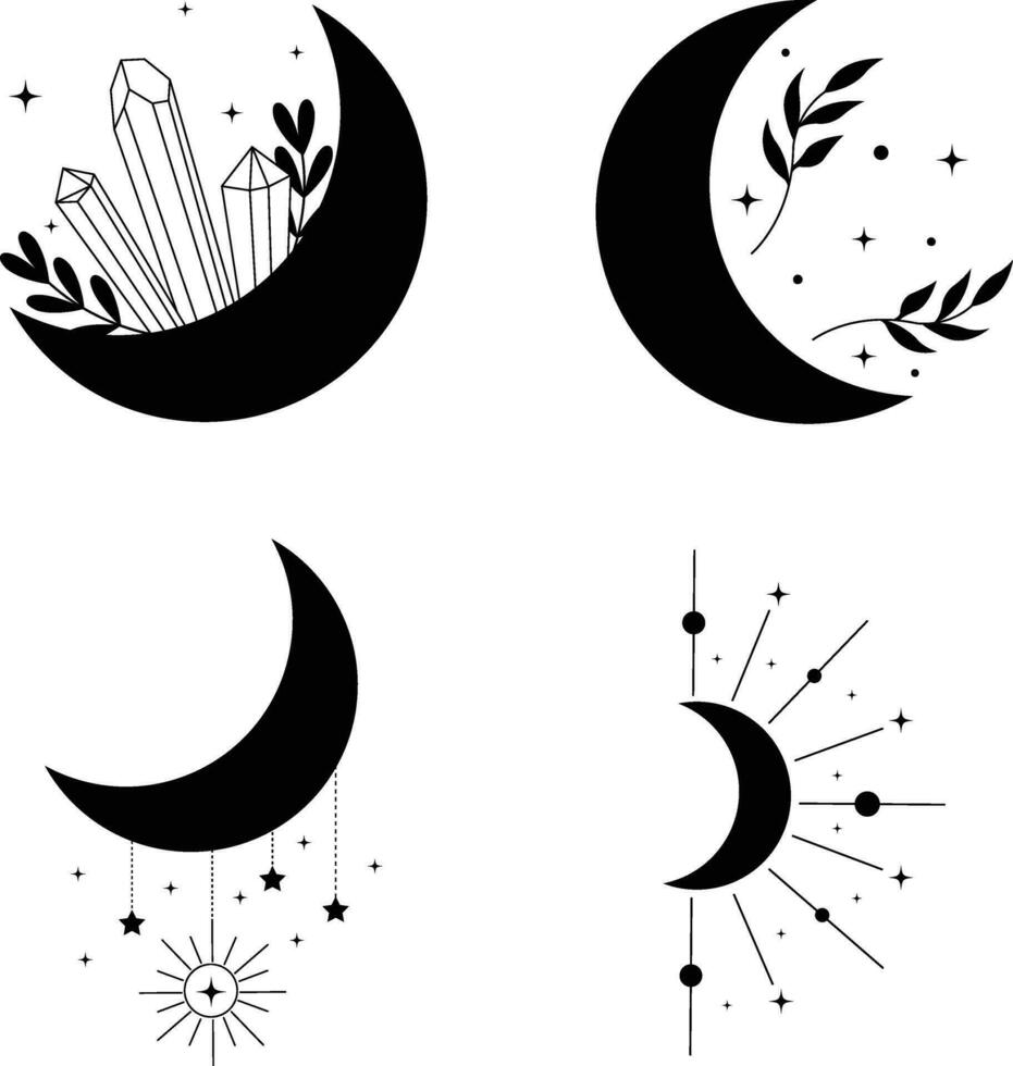 celestial Luna decoración con diferente diseño estilo. aislado en blanco antecedentes. vector ilustración colocar.