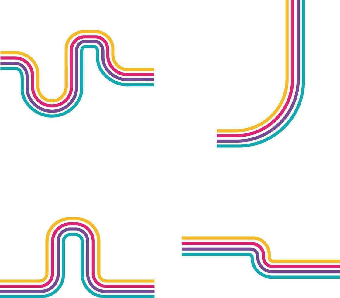 Retro Groovy Lined With Abstract Design. Isolated Vector Set.