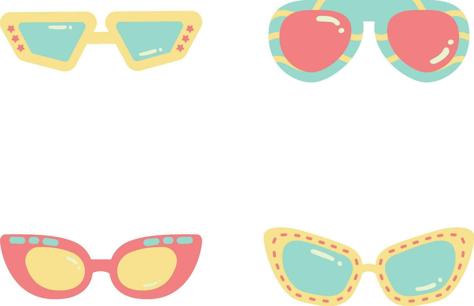 Eyeglasses Summer In Different Design. Vector Illustration Set