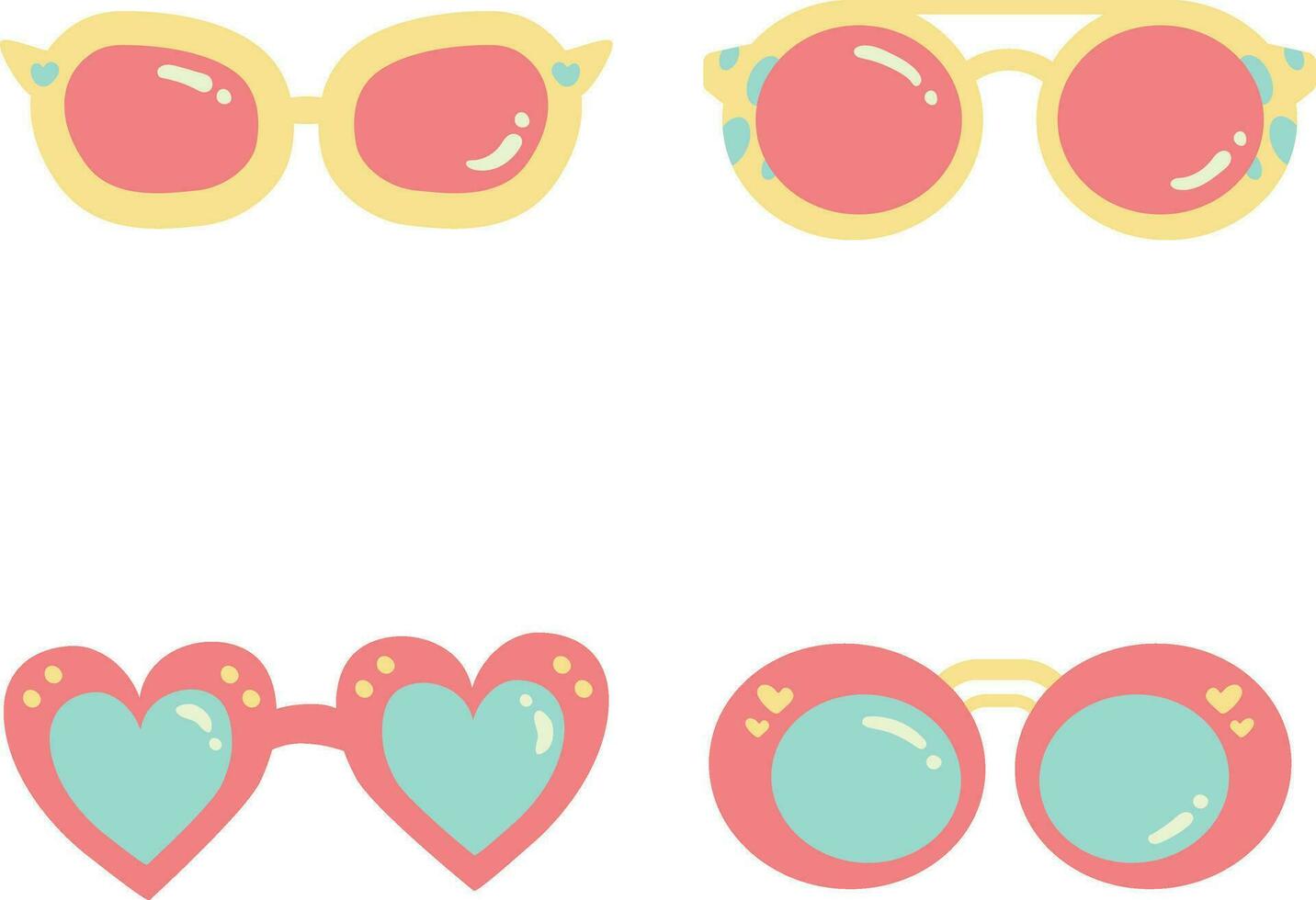 Eyeglasses Summer In Different Design. Vector Illustration Set