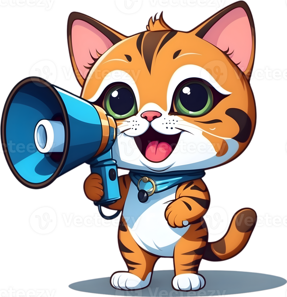 a cartoon cat holding a megaphone ai generative png