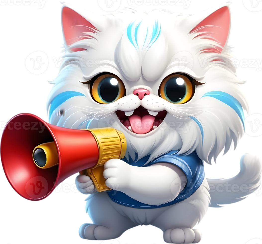 cartoon cat with megaphone on transparent background ai generative png
