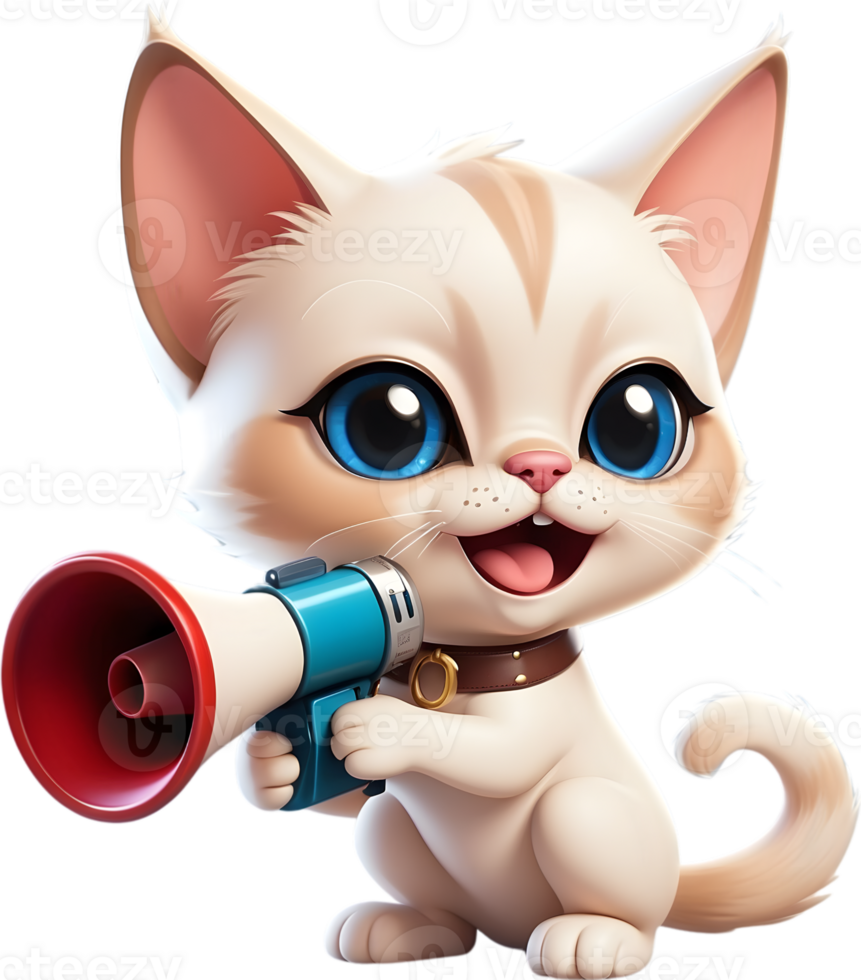 cartoon cat with megaphone on transparent background ai generative png