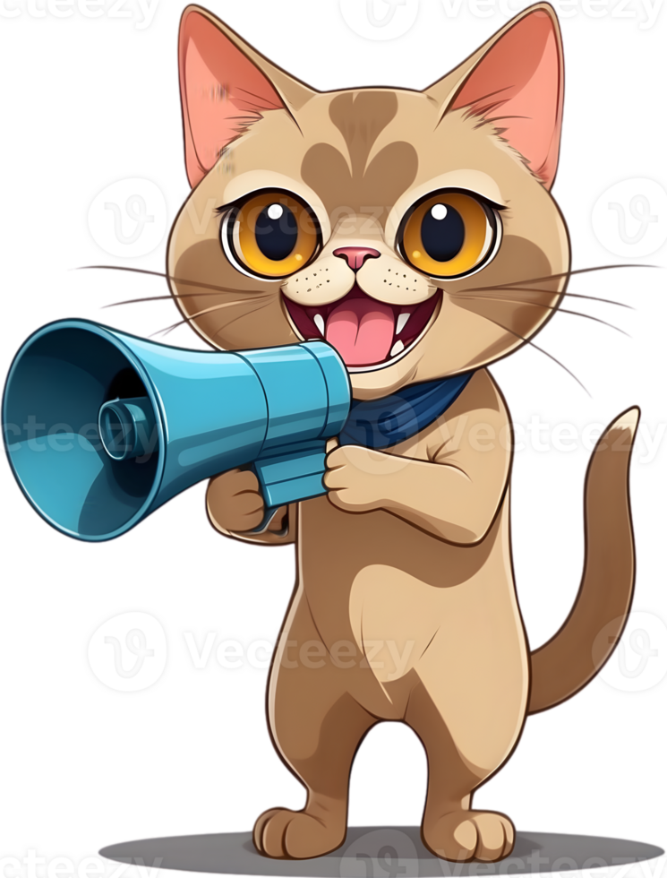 a cartoon cat holding a megaphone ai generative png