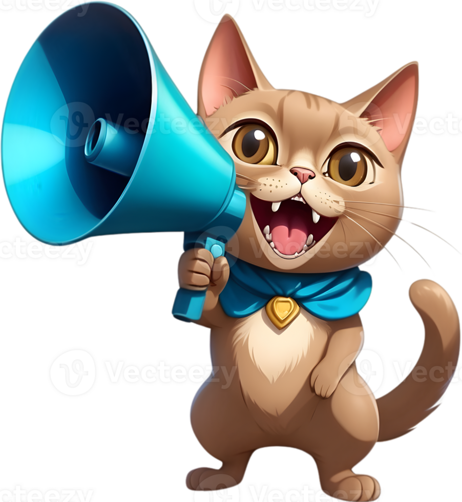 a cartoon cat holding a megaphone ai generative png