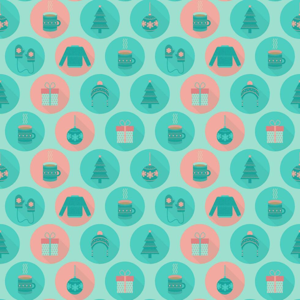 Seamless pattern on a Christmas theme with items such as clothing, decorations and gifts vector