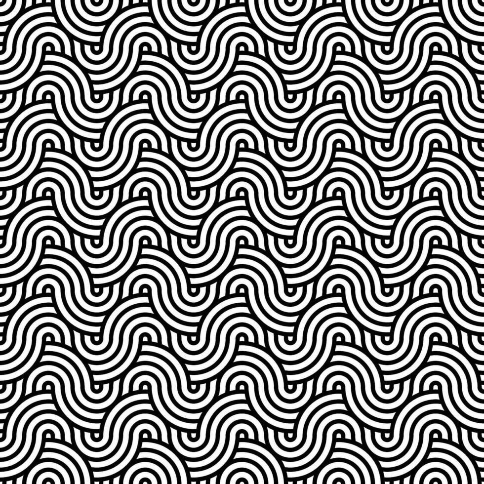 Black and white seamless abstract geometric japanese circles lines and waves pattern vector
