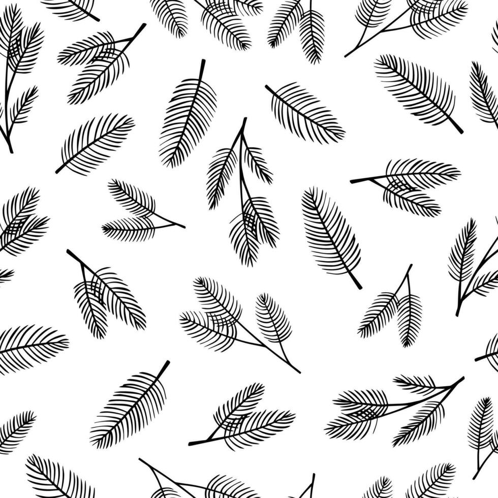 Seamless pine twigs and christmas trees sketch. Christmas and New Year decoration vector
