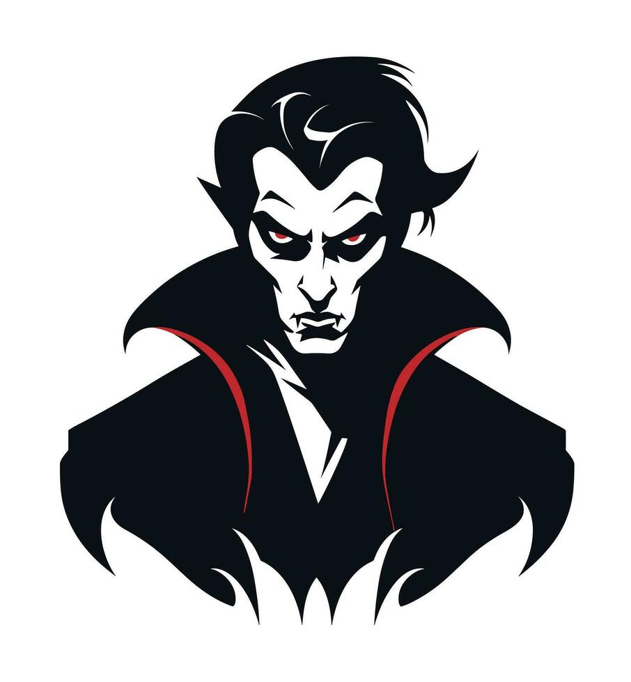 Vampire Dracula portrait. Halloween illustration of vampire in black and white colors vector