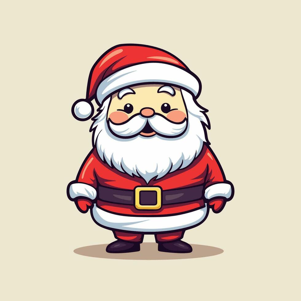 Santa Claus cute little character cartoon illustration for Christmas stickers. Vector illustration of Christmas mascot isolated on solid beige background