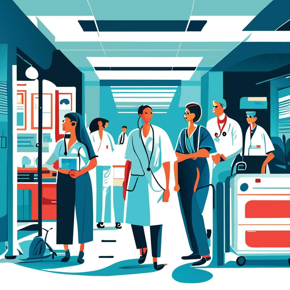 Doctors and nurses in white coat with stethoscope, Group of hospital medical staff standing together with arms crossed. vector