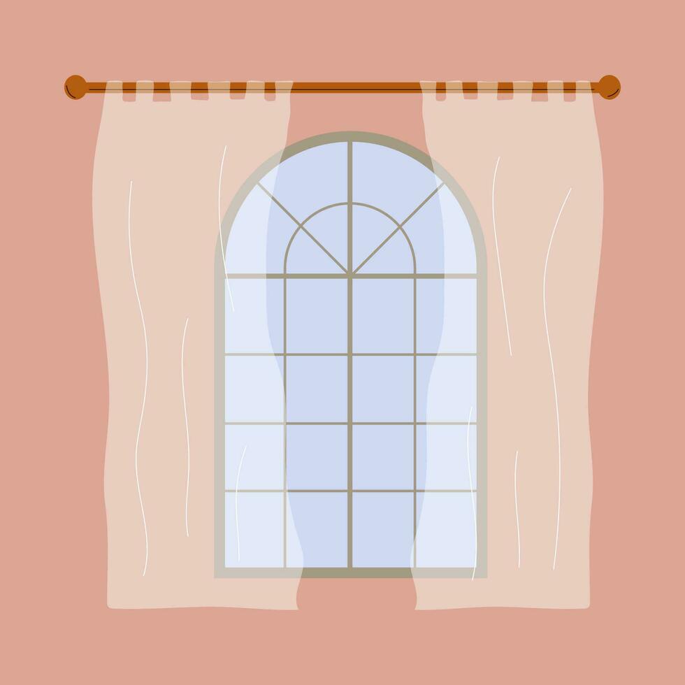 Window and curtains in the room. House window. Vector flat illustration