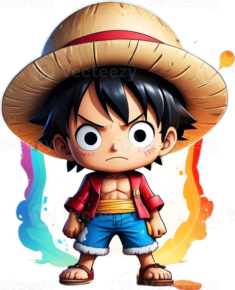 one piece luffy with rainbow color ai generative png