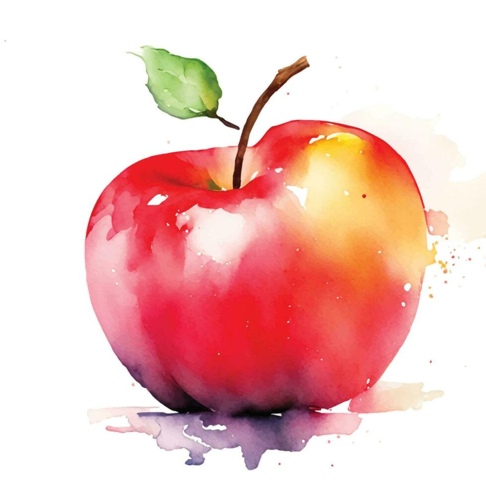 Watercolor hand drawn red apple eco-friendly natural fruit illustration on white background. vector