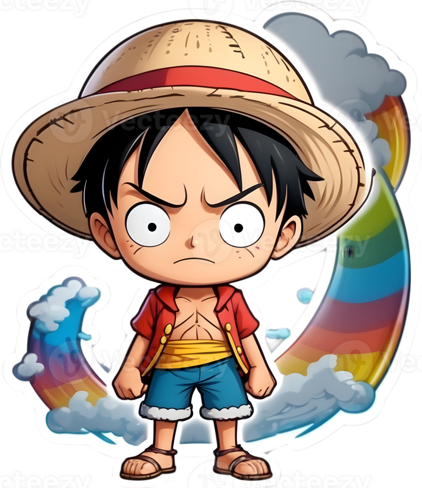 one piece luffy with rainbow color ai generative png