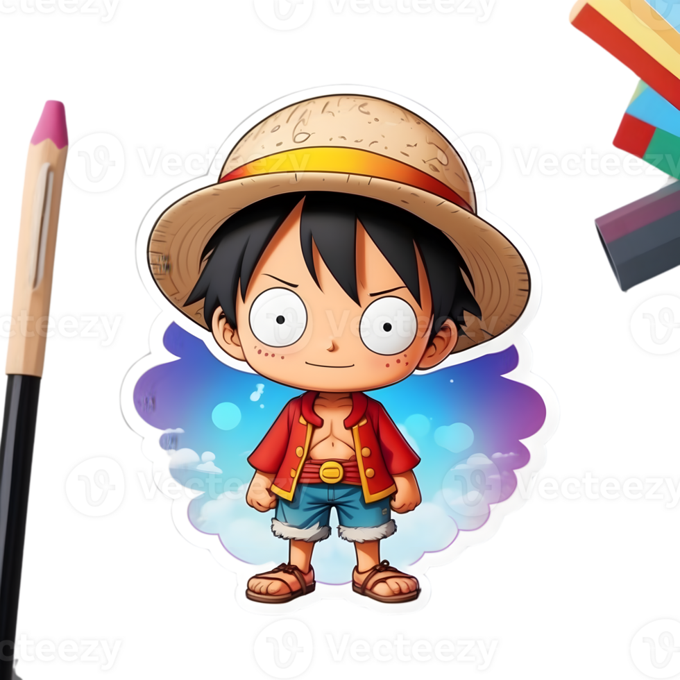 one piece luffy with rainbow color ai generative png
