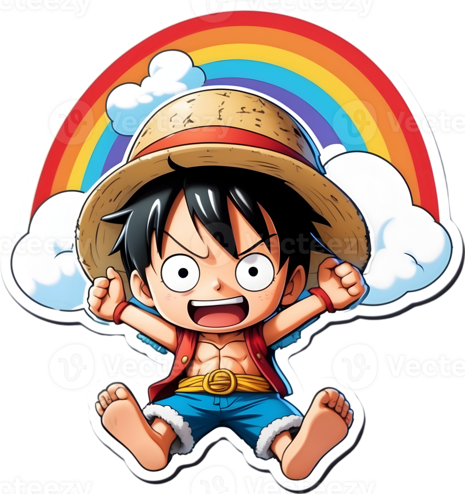 one piece luffy with rainbow color ai generative png