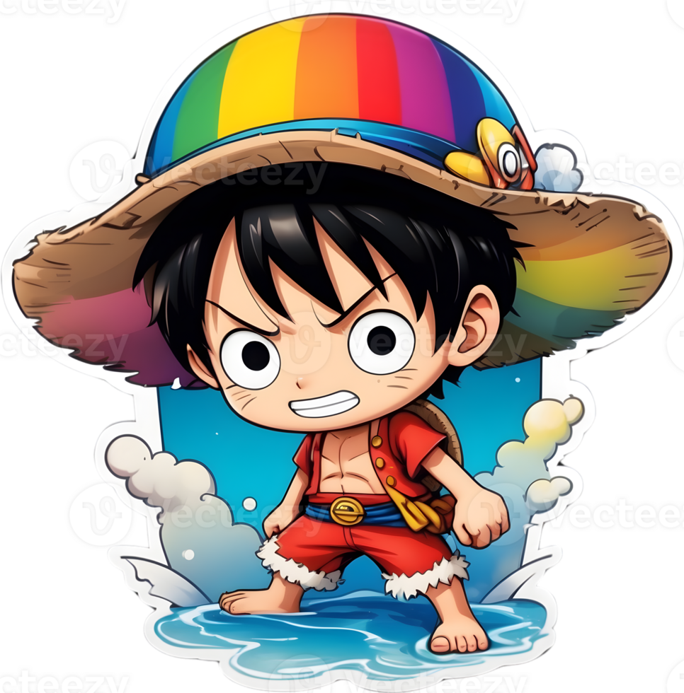 one piece luffy with rainbow color ai generative png